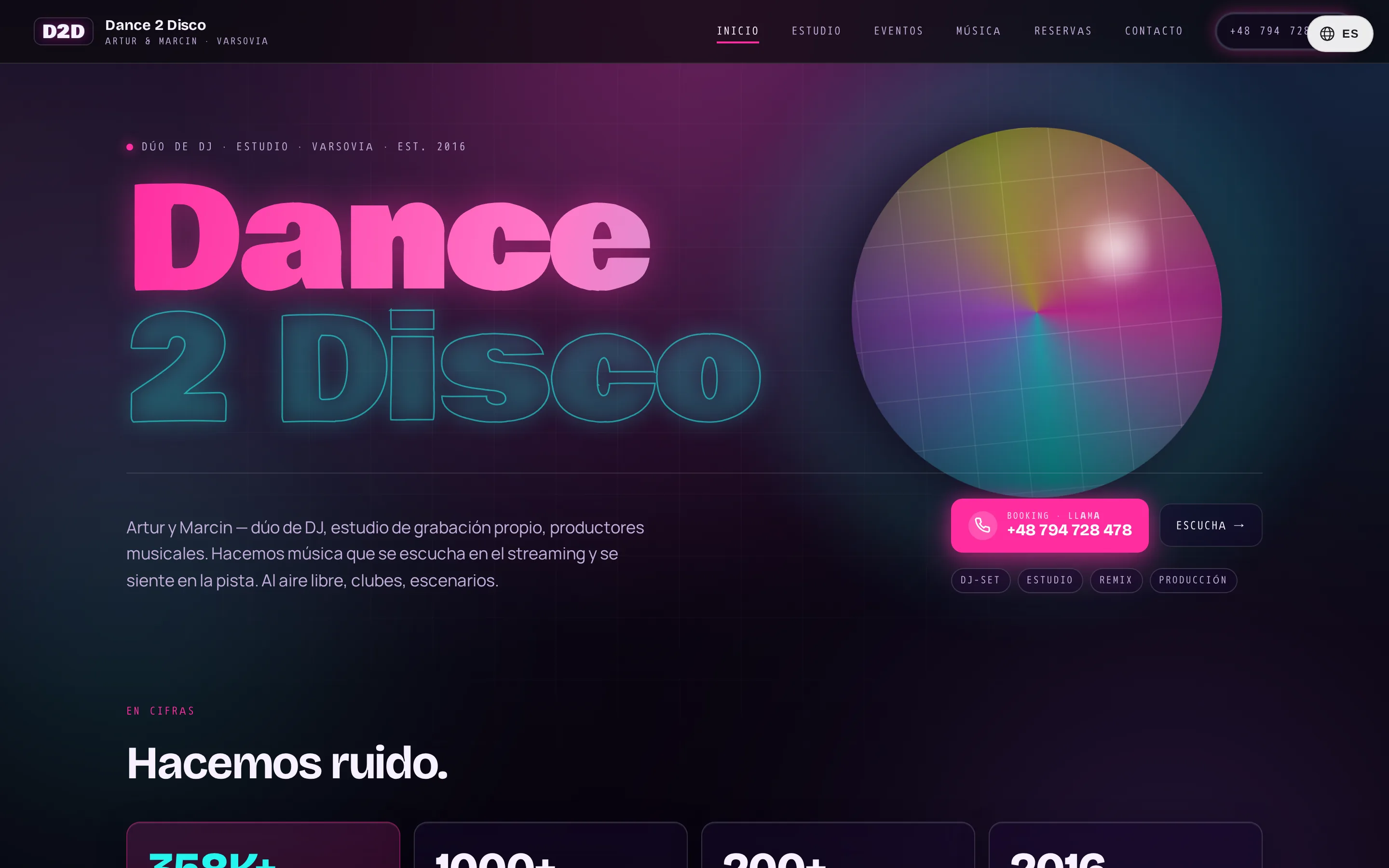 Captura de pantalla de la web Dance 2 Disco