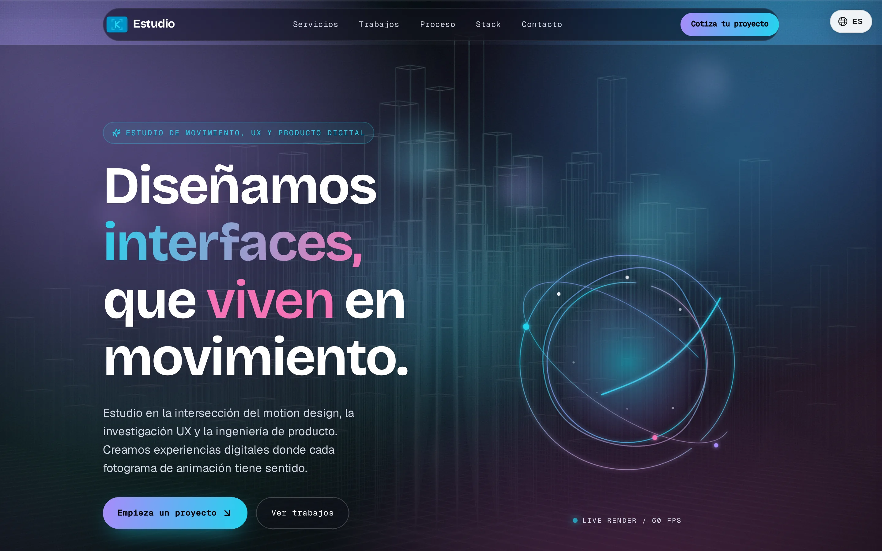 Captura de pantalla de la web Studio