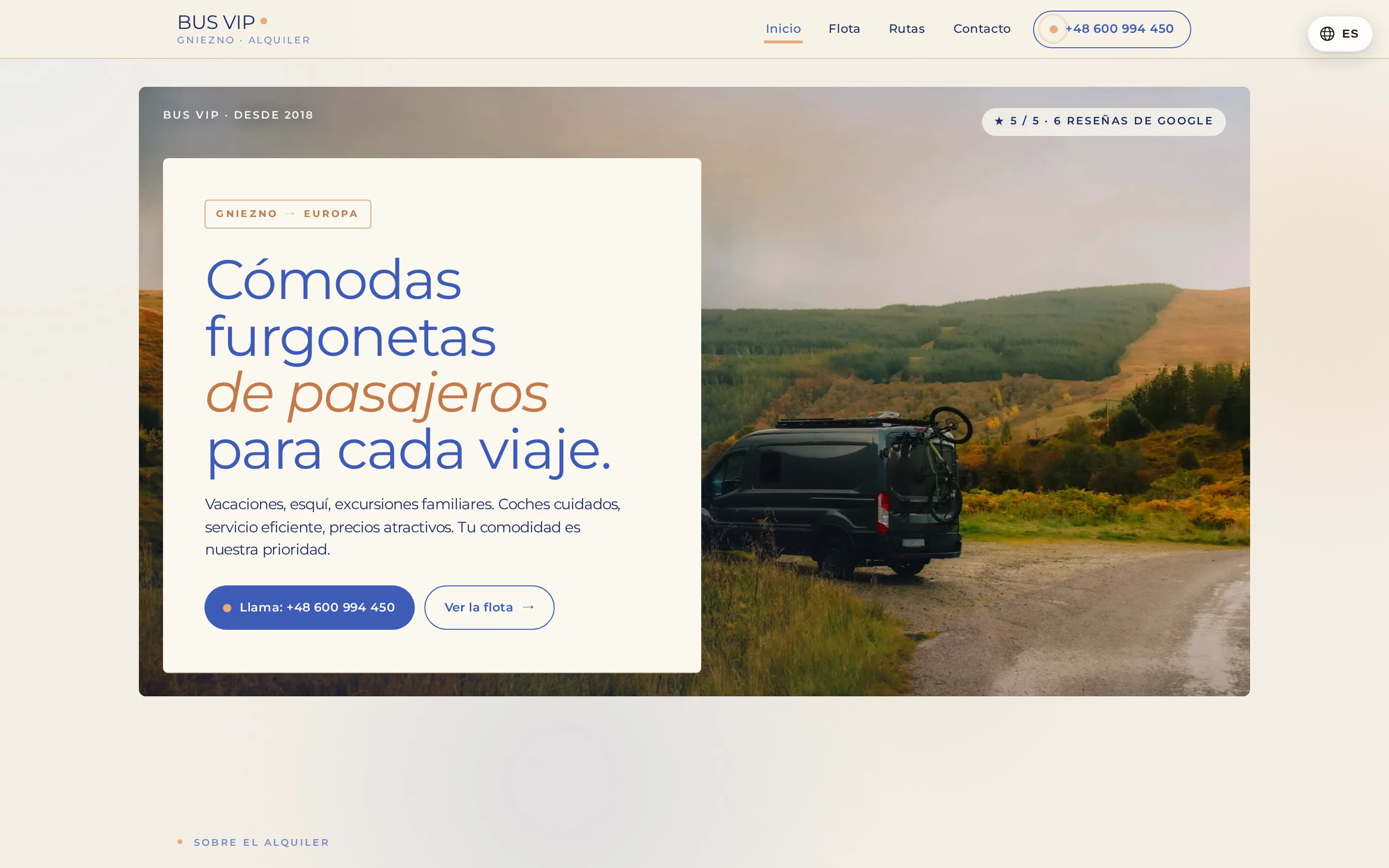 Captura de pantalla de la web BUS VIP Gniezno