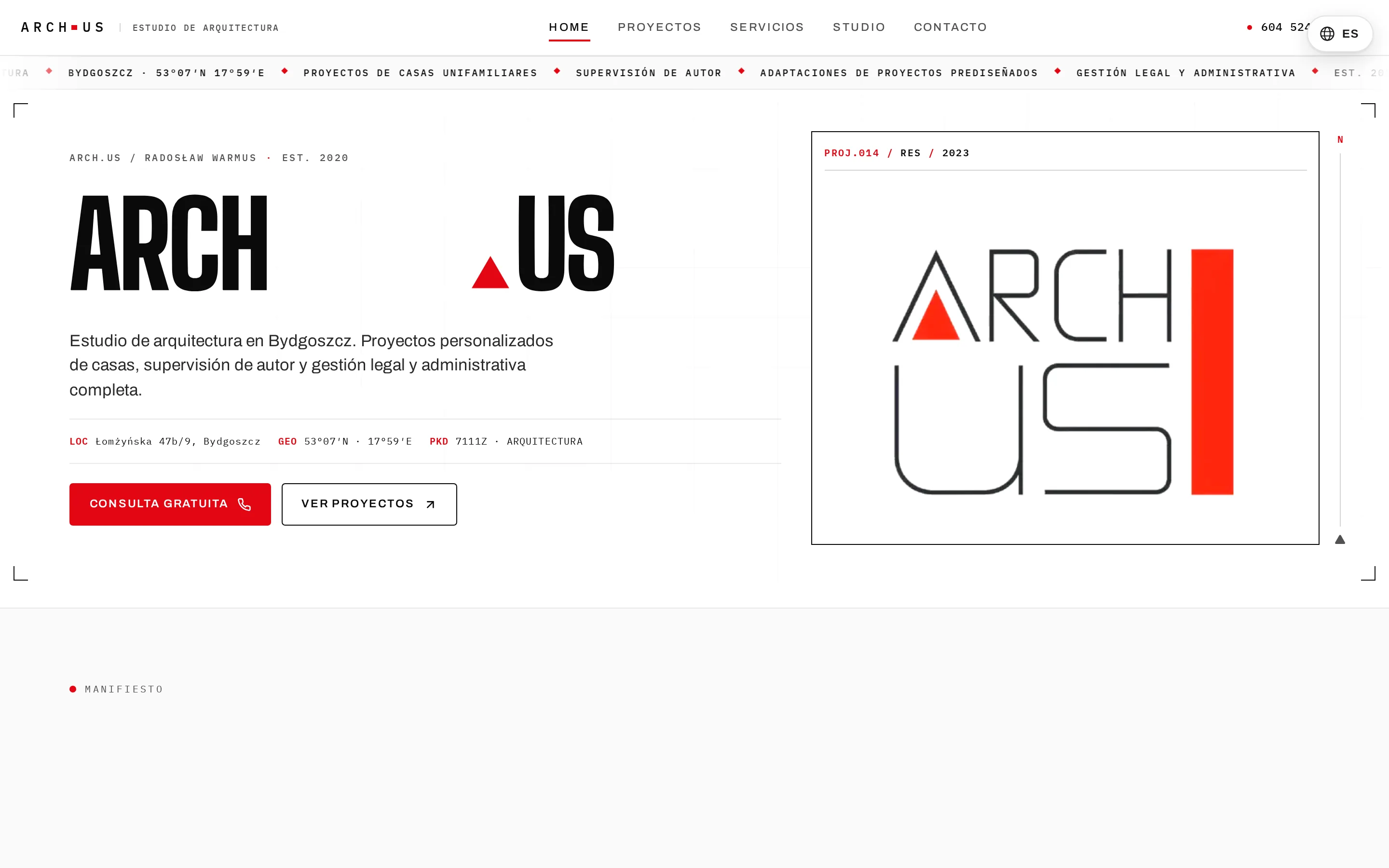 Captura de pantalla de la web Arch.US Radosław Warmus