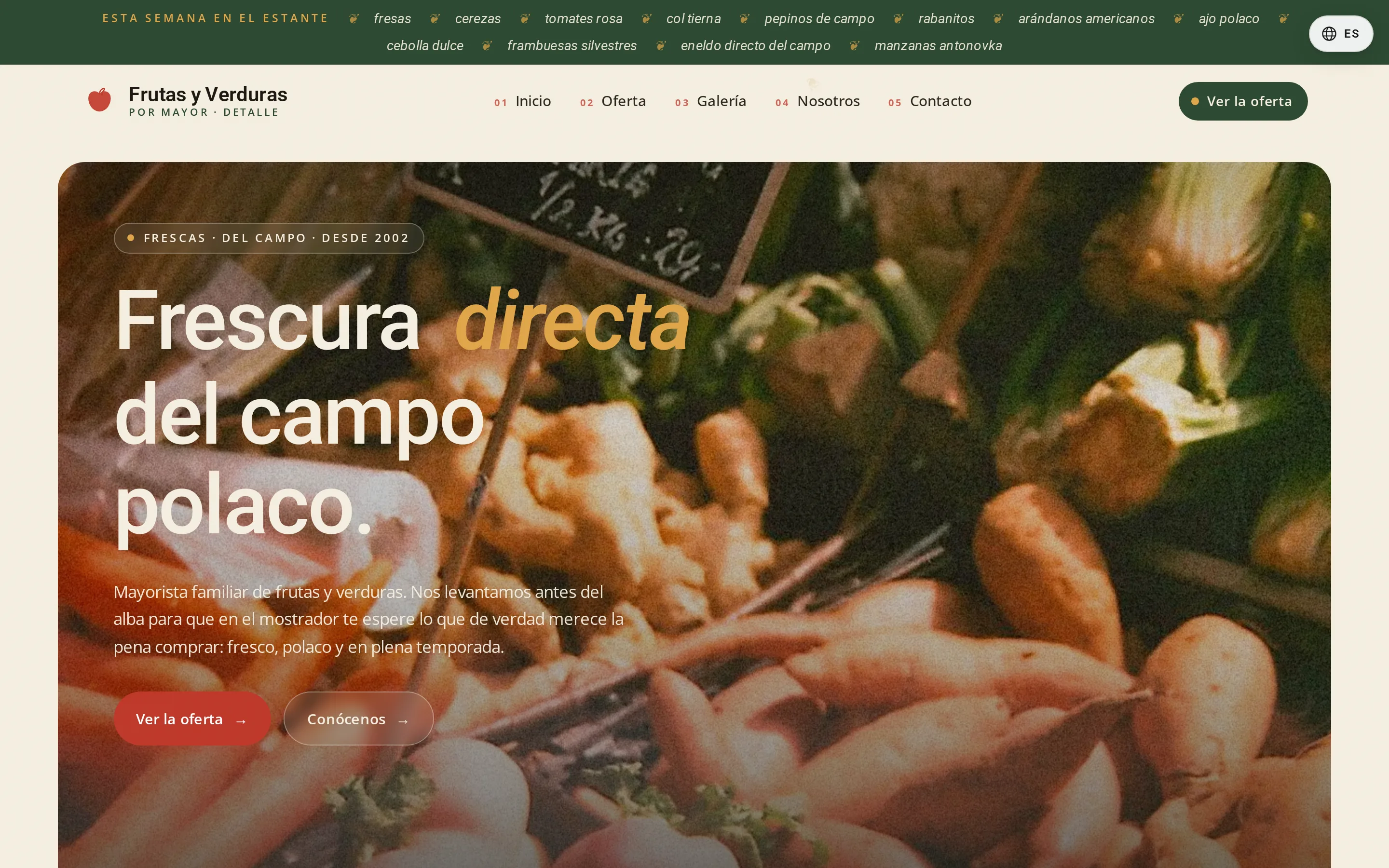 Zrzut ekranu strony Frutas y Verduras